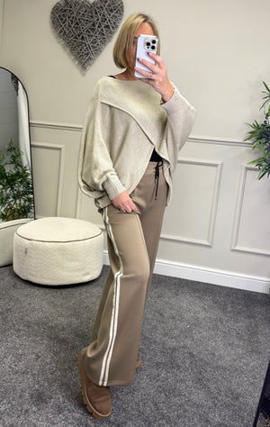 Alexandria Stripe Straight Leg Trousers 8-18 Mocha - Susie's Boutique