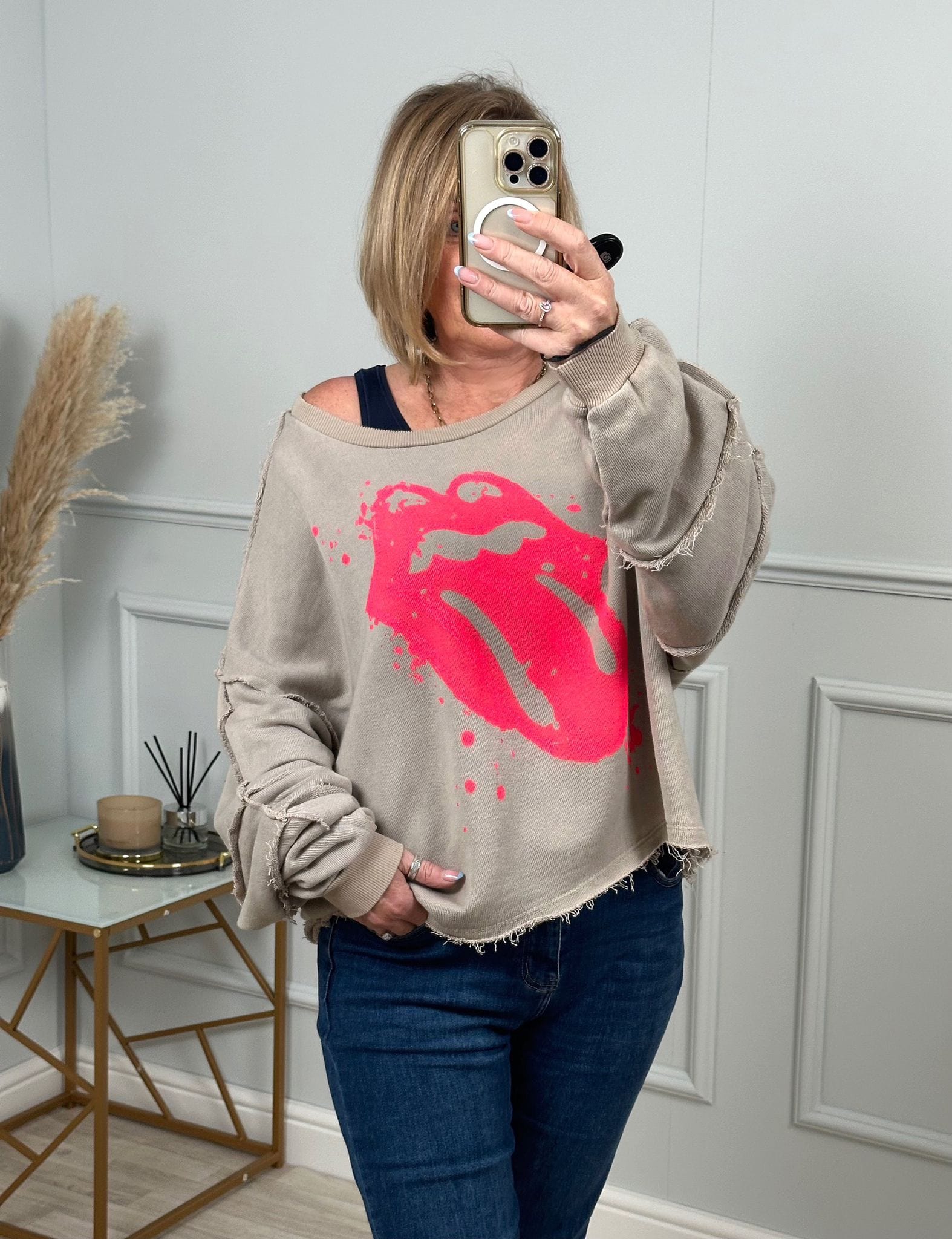 Connie Lips Distressed Sweatshirt Top 8 18 Sand Susie s Boutique