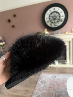 Extreme Fluffy faux Fur Slippers Black full front NO RETURNS ON SALE ITEMS - Susie's Boutique