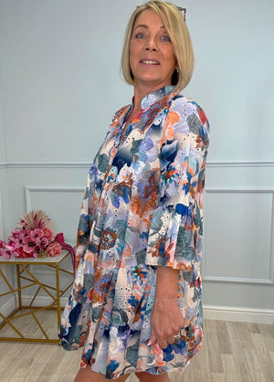 Leah Broderie Anglaise Floral Smock Tunic Dress  8–18 Navy - Susie's Boutique
