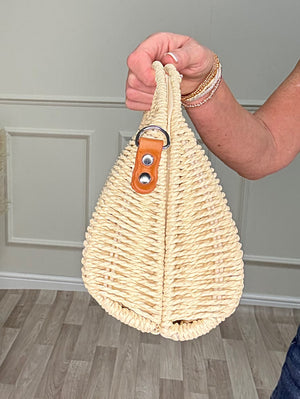 Woven Straw Half Moon Handbag with Body Strap Natural