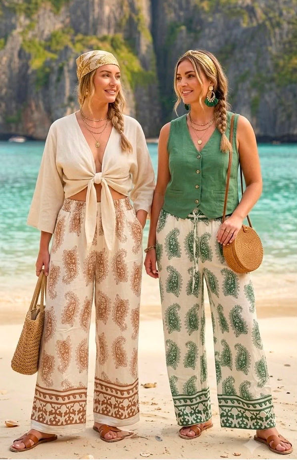 Paisley Wide-Leg Trousers 8-16 Taupe