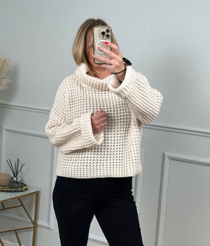 Abi Cowl Neck Waffle Knit Jumper 8 - 16 Cream - Susie's Boutique - | Women's Fashion Online