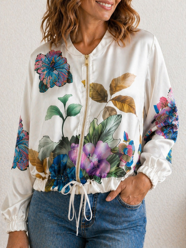 Nyla Sheer Printed Bomber Jacket 8-16 Botanical Blue