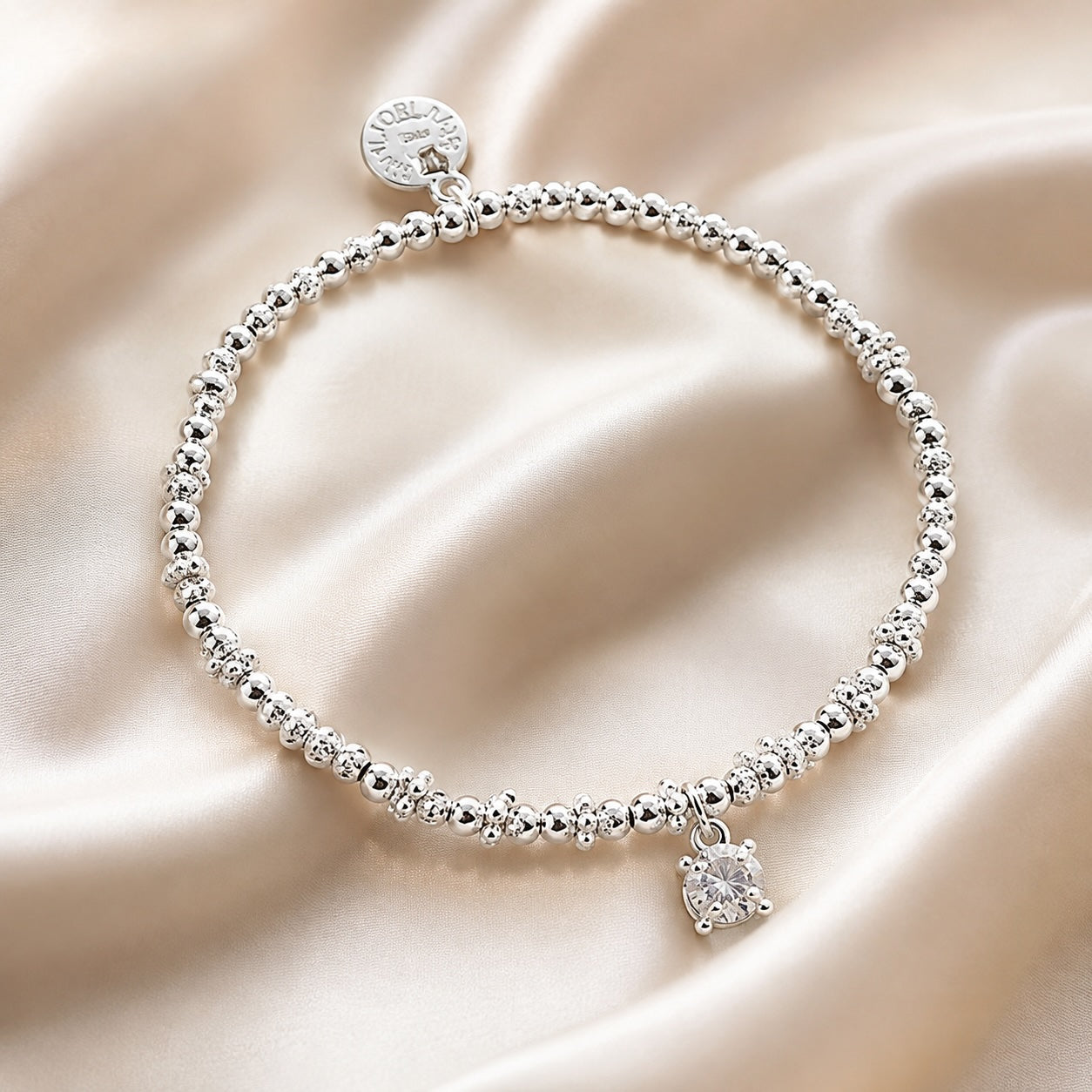 Silver Beaded Sparkle Charm Bracelet