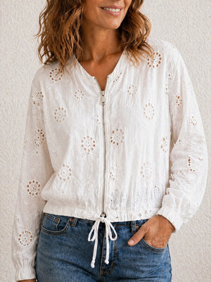Nyla Broderie Cotton Bomber Jacket 8-16 White