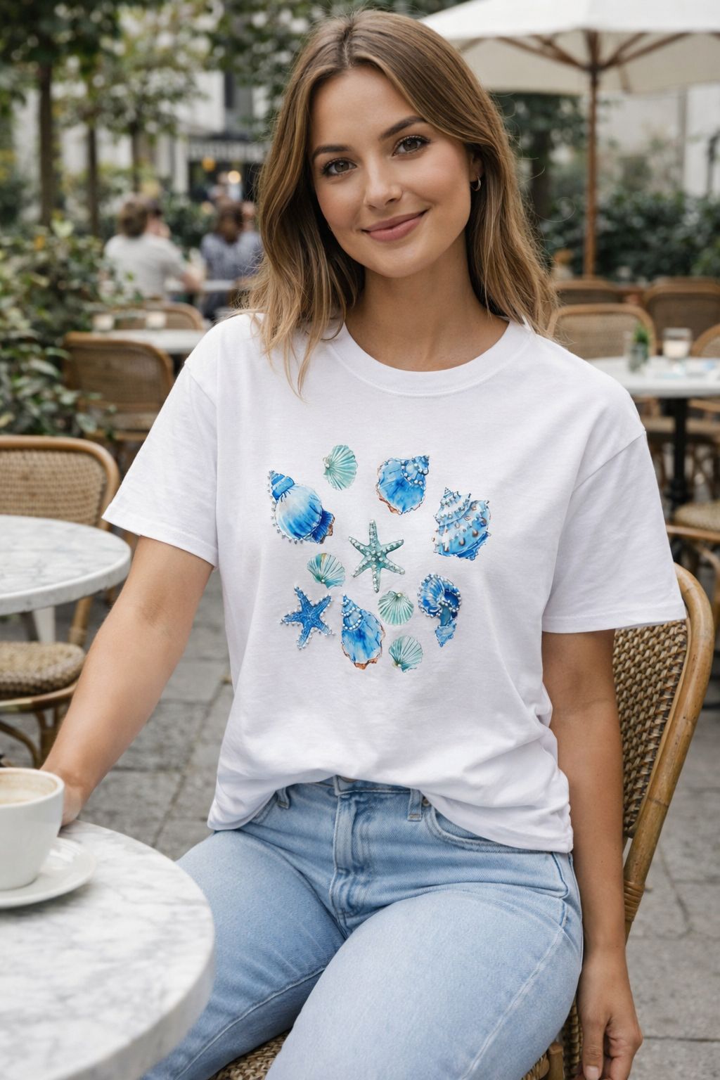 Sea Shell T-Shirt with Pearl Detail 10-16