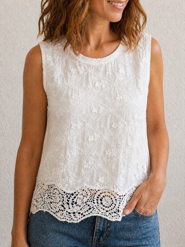 Marina Embroidered Top with Lace Hem 12-18