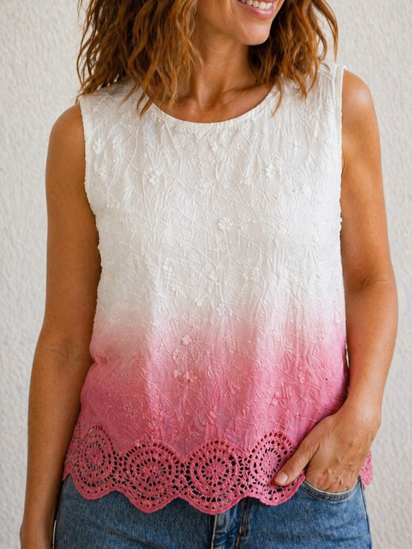 Marina Embroidered Top with Lace Hem 12-18