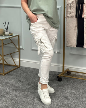 Eris Cargo Zip Pocket Magic Pants 8 - 16 White - Susie's Boutique - | Women's Fashion Online