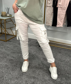Eris Cargo Zip Pocket Magic Pants 8 - 16 White - Susie's Boutique - | Women's Fashion Online