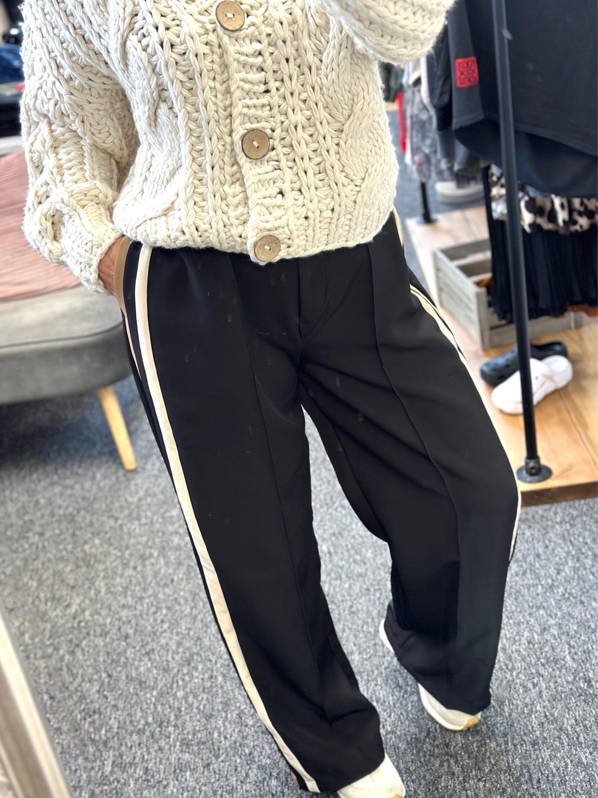 Giovanna Side Stripe Wide Straight Leg Trousers Pants 10 - 18 - Susie's Boutique - | Women's Fashion Online