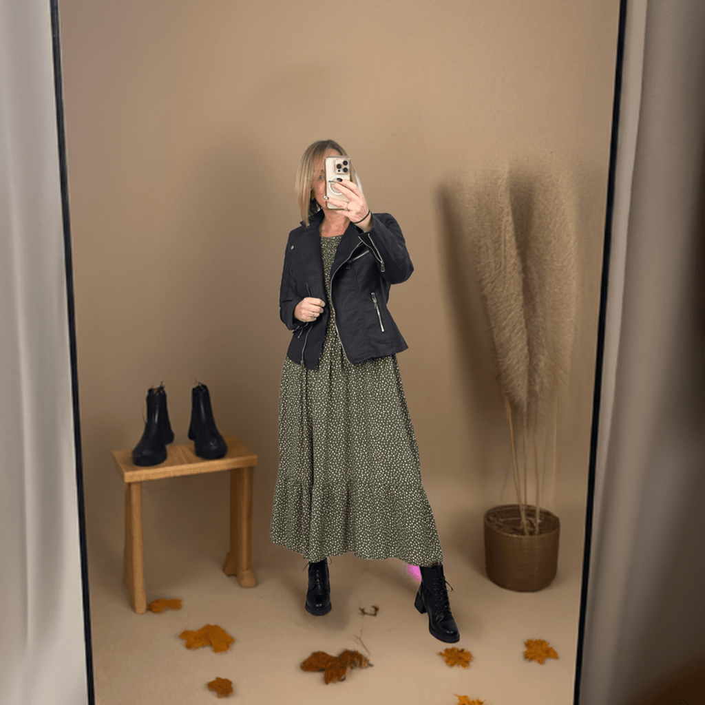 Leyla Sheered Polka Dress 10-16 Khaki - Susie's Boutique