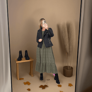 Leyla Sheered Polka Dress 10-16 Khaki - Susie's Boutique
