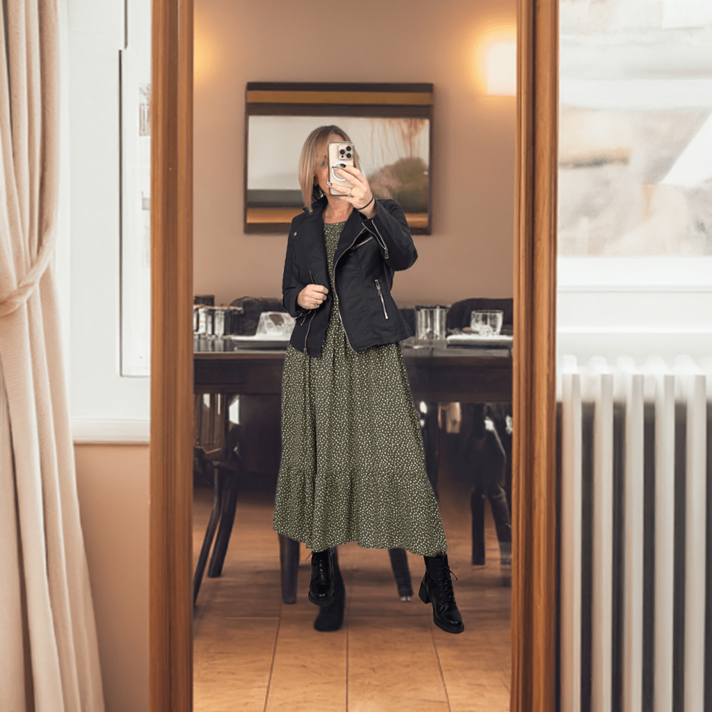 Leyla Sheered Polka Dress 10-16 Khaki - Susie's Boutique