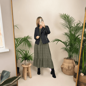 Leyla Sheered Polka Dress 10-16 Khaki - Susie's Boutique