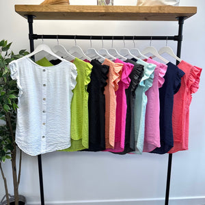 Grace Frill Sleeve Button Back Top 8 - 16 - Susie's Boutique - | Women's Fashion Online