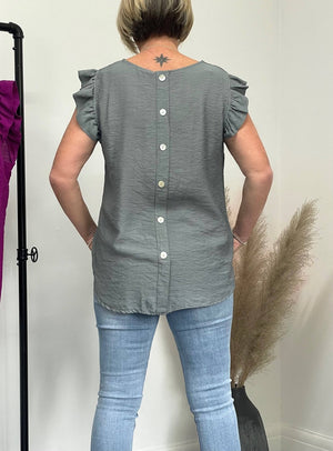 Grace Frill Sleeve Button Back Top 8 - 16 - Susie's Boutique - | Women's Fashion Online