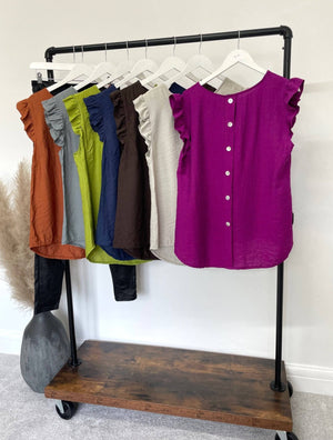 Grace Frill Sleeve Button Back Top 8 - 16 - Susie's Boutique - | Women's Fashion Online