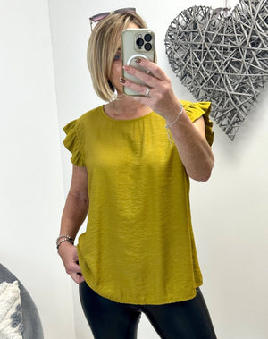 Grace Frill Sleeve Button Back Top 8 - 16 Mustard - Susie's Boutique - | Women's Fashion Online