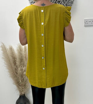 Grace Frill Sleeve Button Back Top 8 - 16 Mustard - Susie's Boutique - | Women's Fashion Online