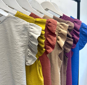 Grace Frill Sleeve Button Back Top 8 - 16 Mustard - Susie's Boutique - | Women's Fashion Online