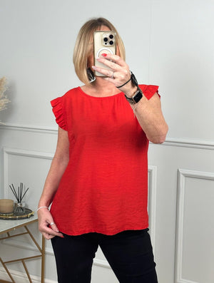Grace Frill Sleeve Button Back Top 8 - 16 Red - Susie's Boutique - | Women's Fashion Online