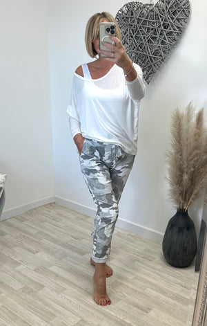 Becca Camouflage Magic Trousers 8-22 Grey - Susie's Boutique
