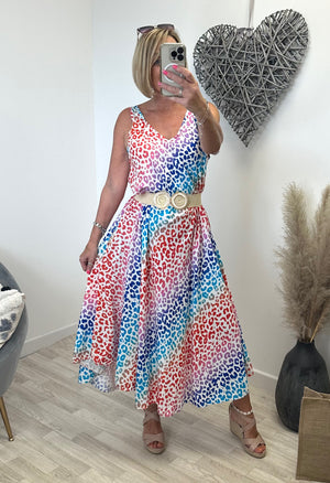 Sienna V-Neck Rainbow Leopard Maxi Dress 8-18 Bright - Susie's Boutique