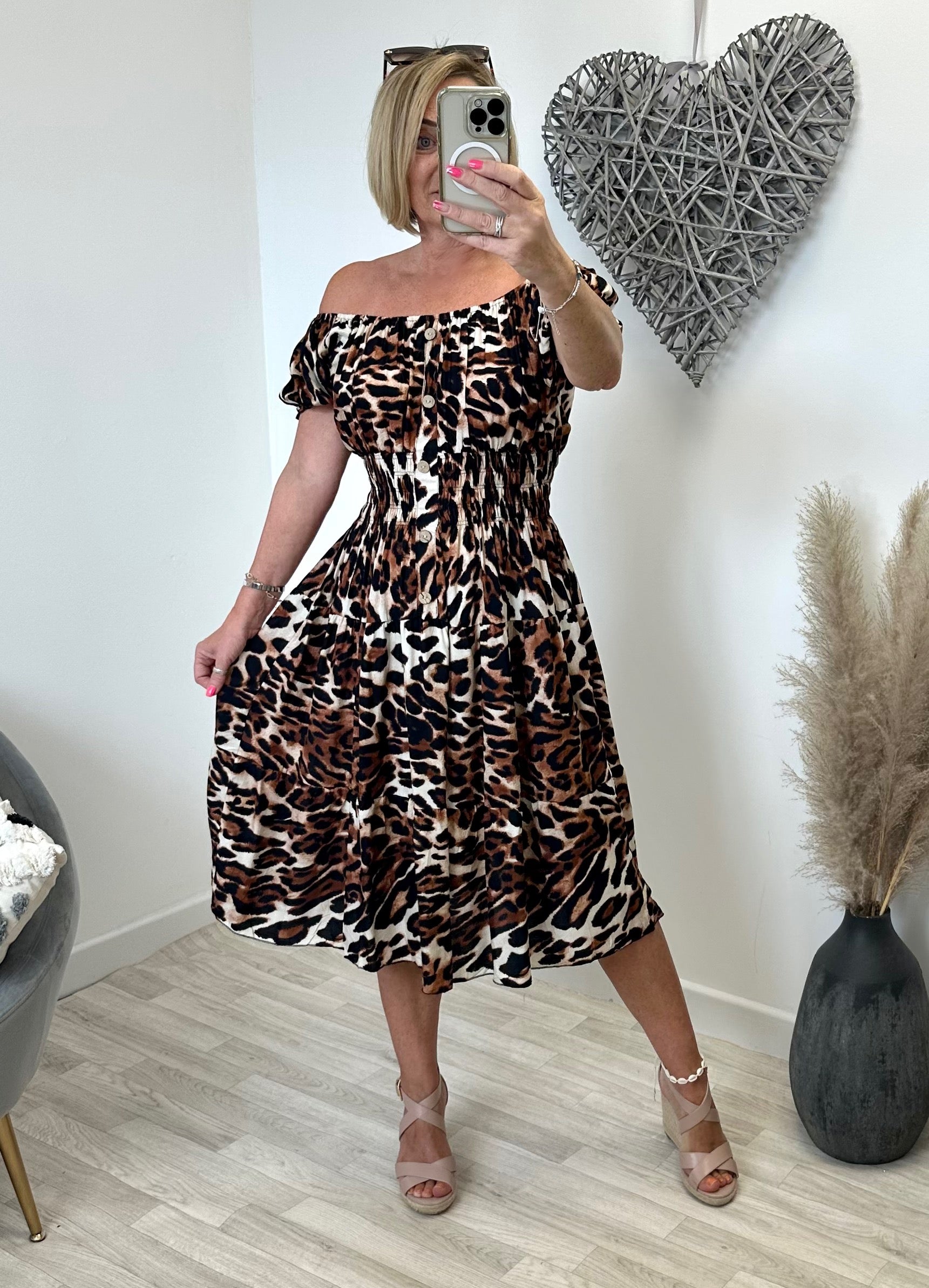 Tallulah Large Leopard Magic Midi Dress 8-22 Natural ZU808-11 - Susie's Boutique