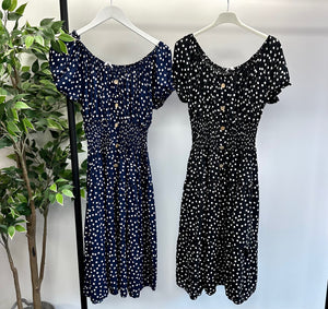 Lisa Polka Dot Magic Midi Dress 8-22 Navy - Susie's Boutique