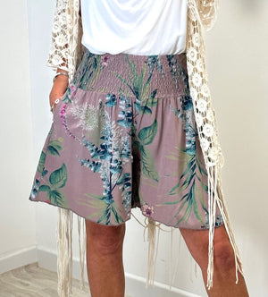 Kendra Floral Wide Leg Pocket Shorts 8-16 Raspberry - Susie's Boutique