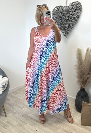 Sienna V-Neck Rainbow Leopard Maxi Dress 8-18 Bright - Susie's Boutique