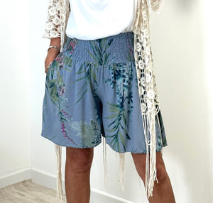 Kendra Floral Wide Leg Pocket Shorts 8-16 Denim Blue - Susie's Boutique