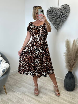 Tallulah Large Leopard Magic Midi Dress 8-22 Natural ZU808-11 - Susie's Boutique
