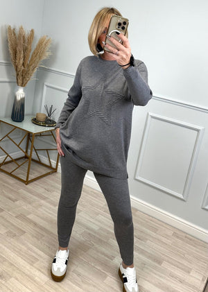 Charlize Star Knitted Lounge Wear Set Grey - Susie's Boutique - | Women's Fashion Online