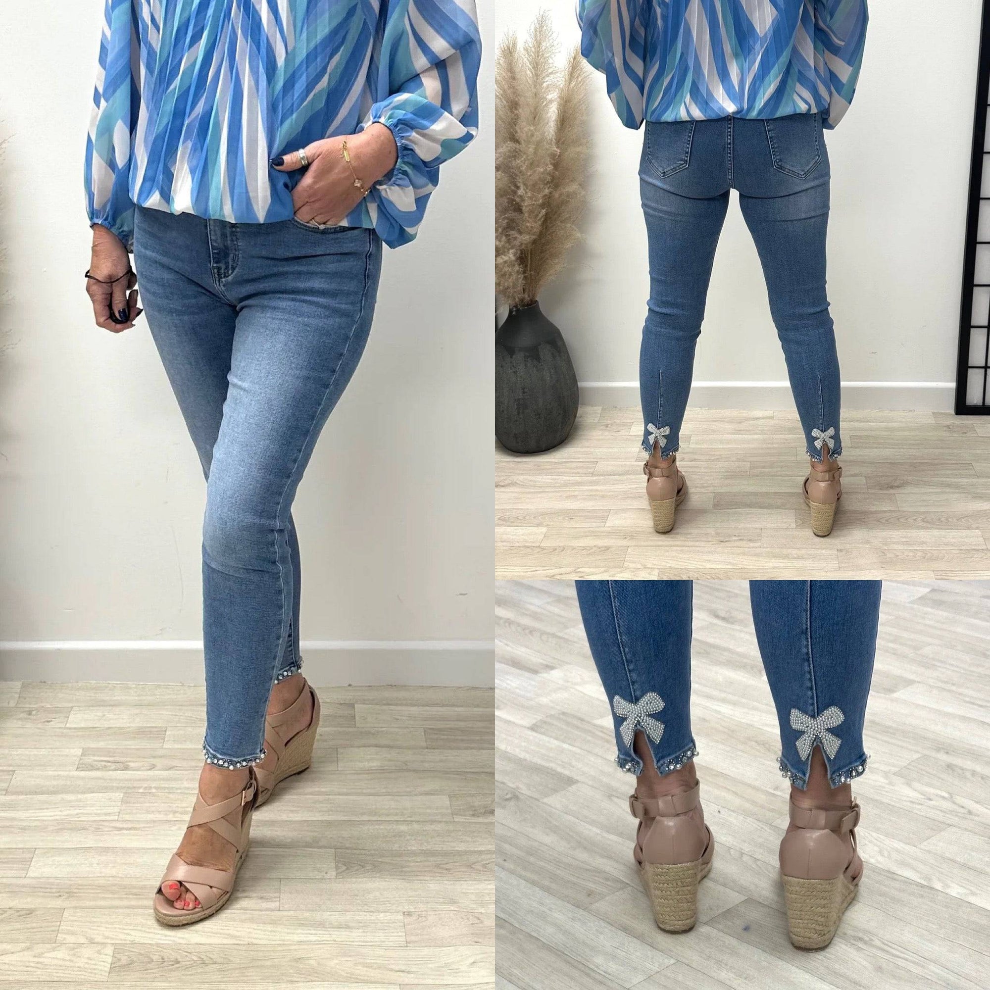 Carmen Diamante Pearl Bow Back Jeans 8-20