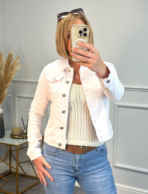 G-Smack Classic Stretch Denim Jacket 10-22 White - Susie's Boutique