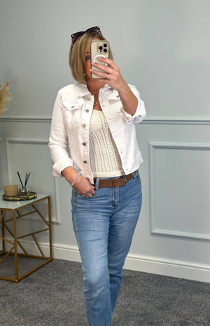 G-Smack Classic Stretch Denim Jacket 10-22 White - Susie's Boutique