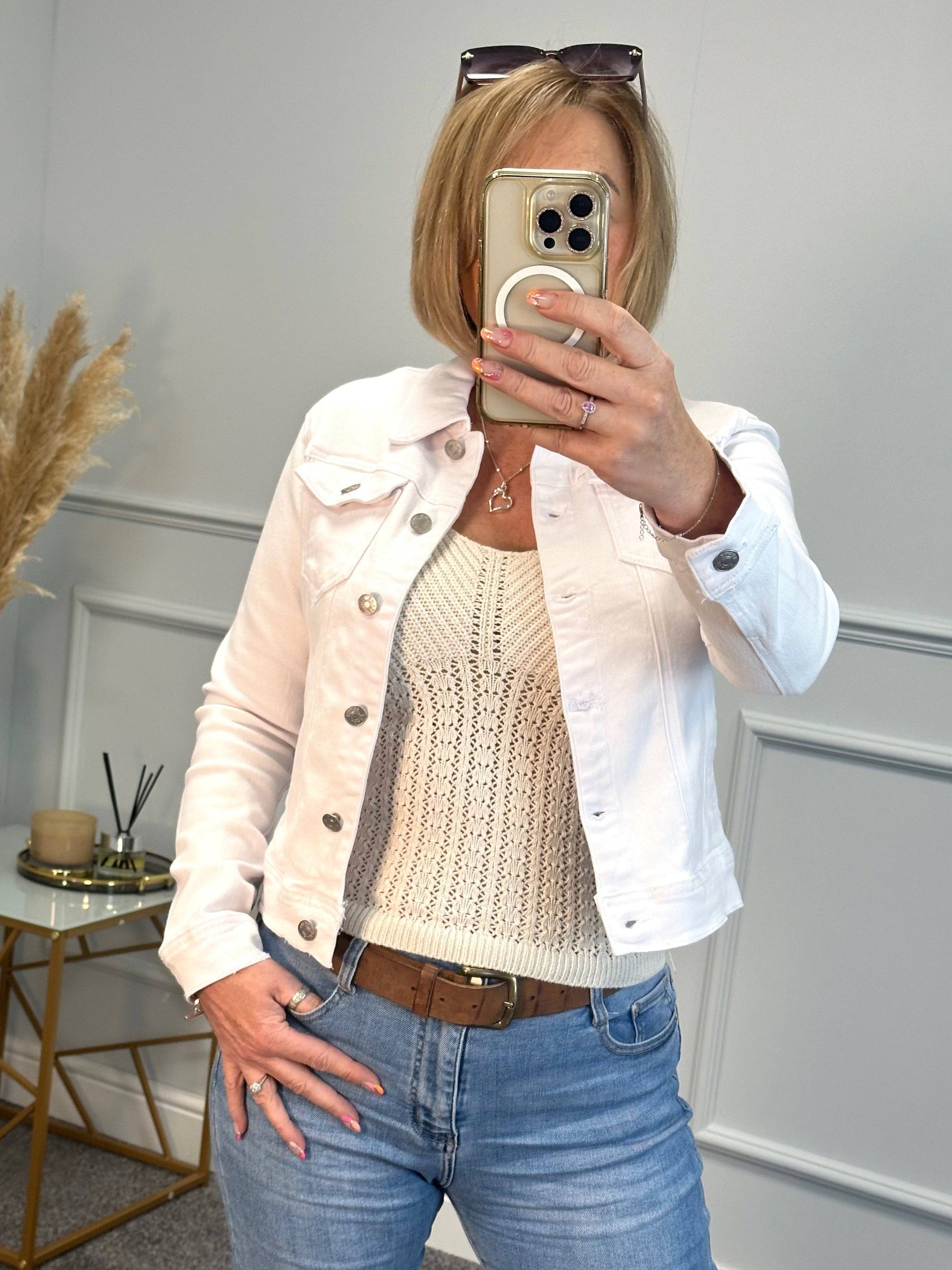 G-Smack Classic Stretch Denim Jacket 10-22 White - Susie's Boutique