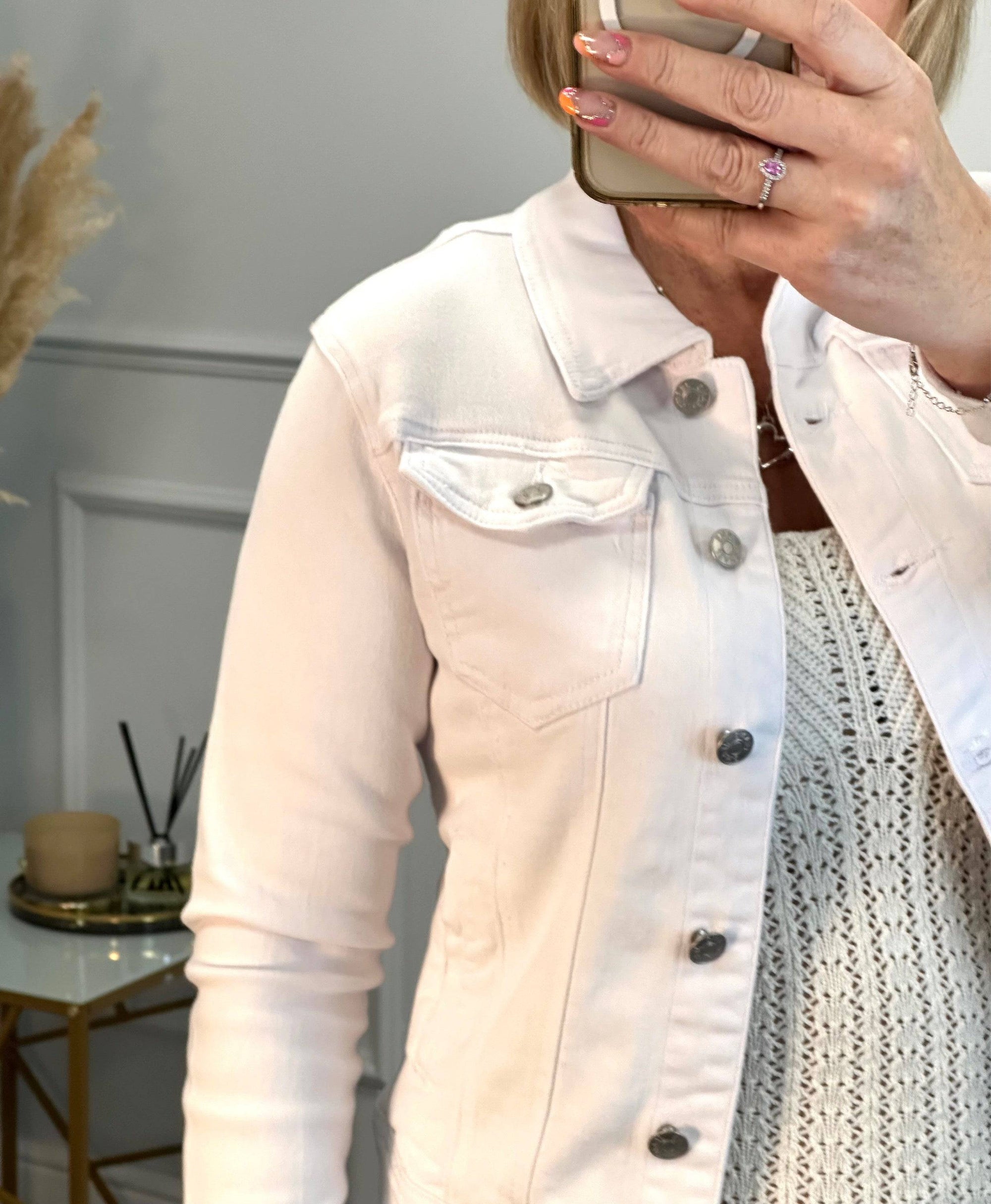 G-Smack Classic Stretch Denim Jacket 10-22 White - Susie's Boutique