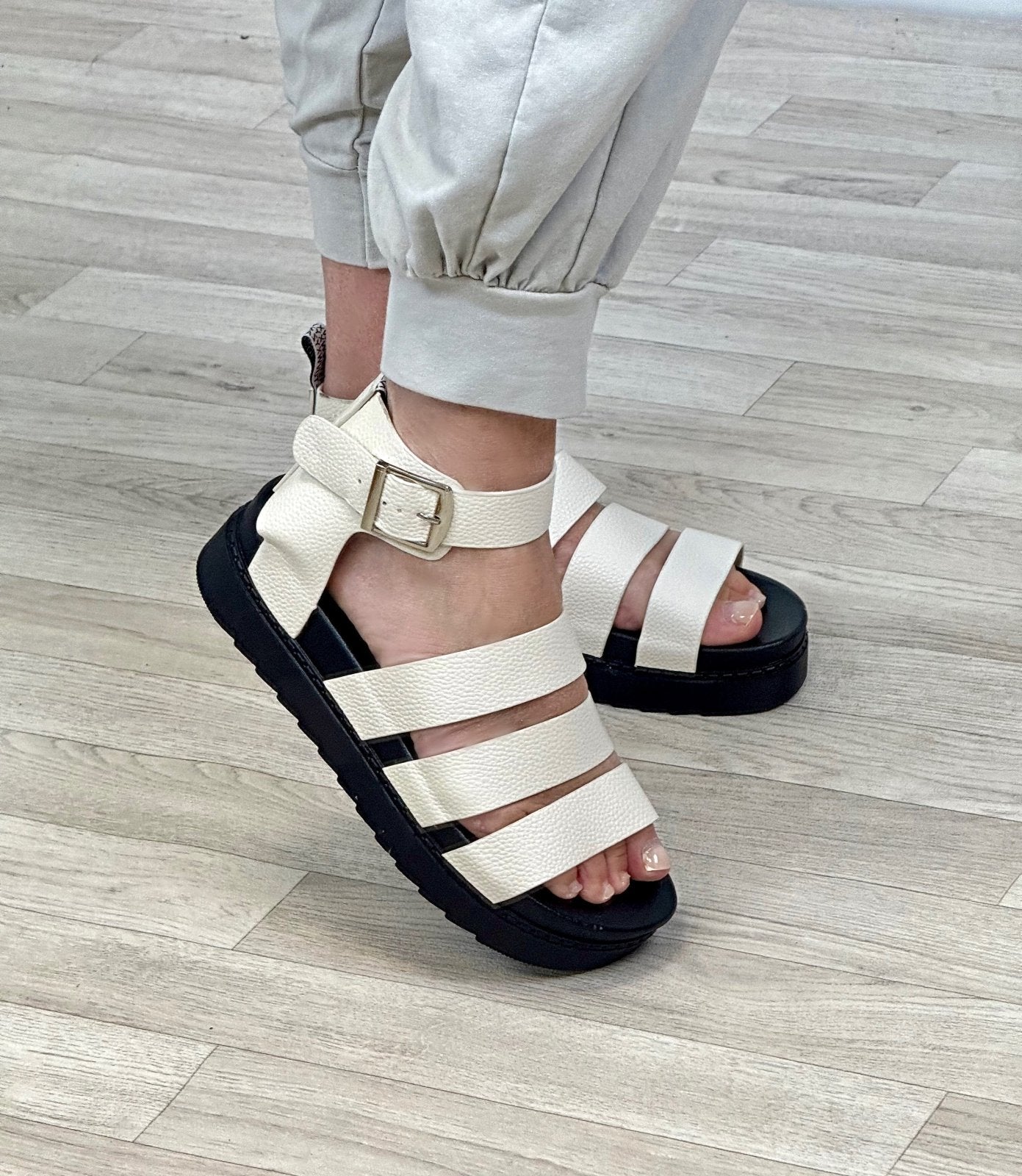 Sara Chunky Gladiator Sandals Sand - Susie's Boutique - | Women's Fashion Online