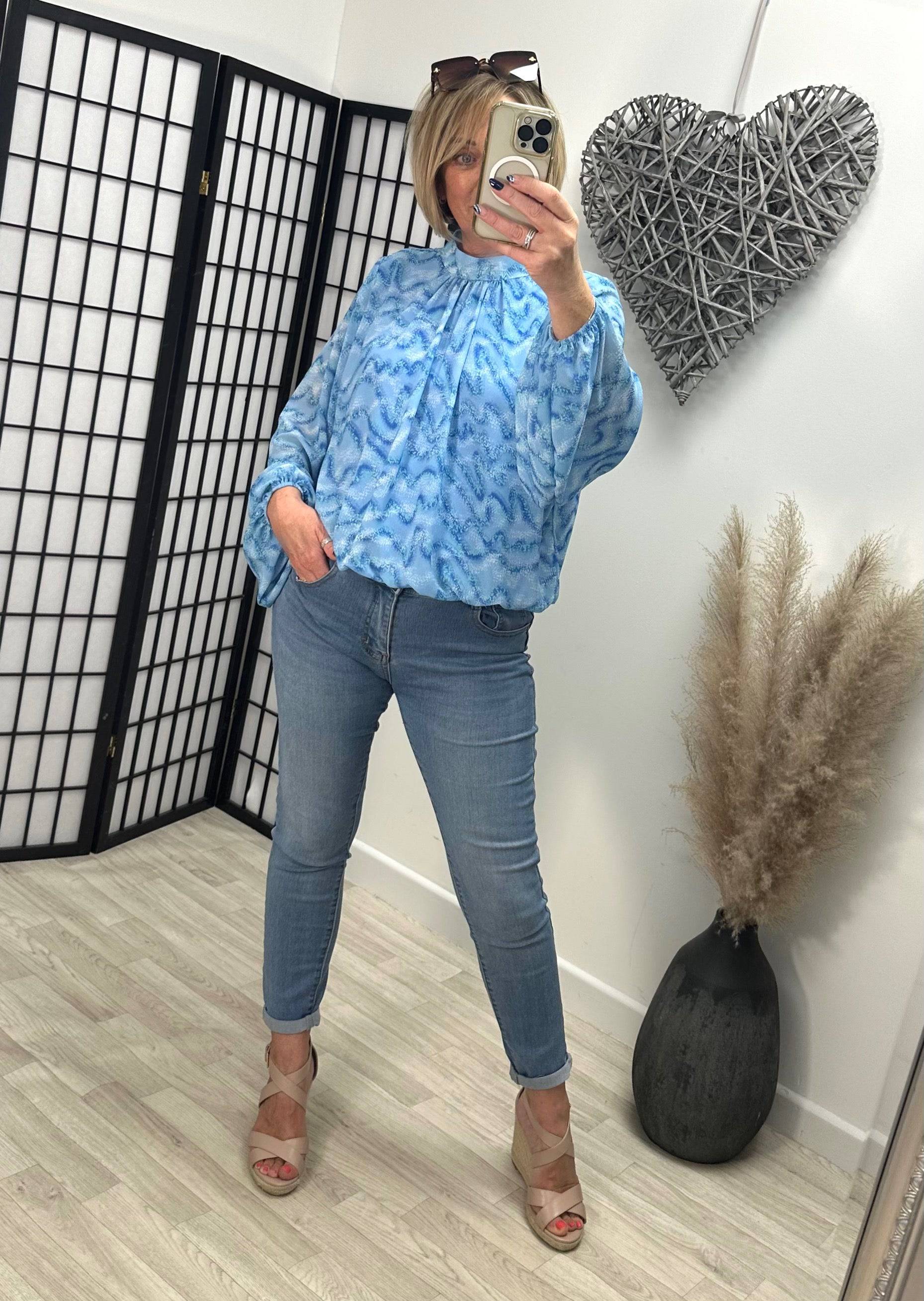 Maria Bubble Hem Round Neck Top 8-14 Blue