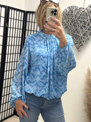 Maria Bubble Hem Round Neck Top 8-14 Blue