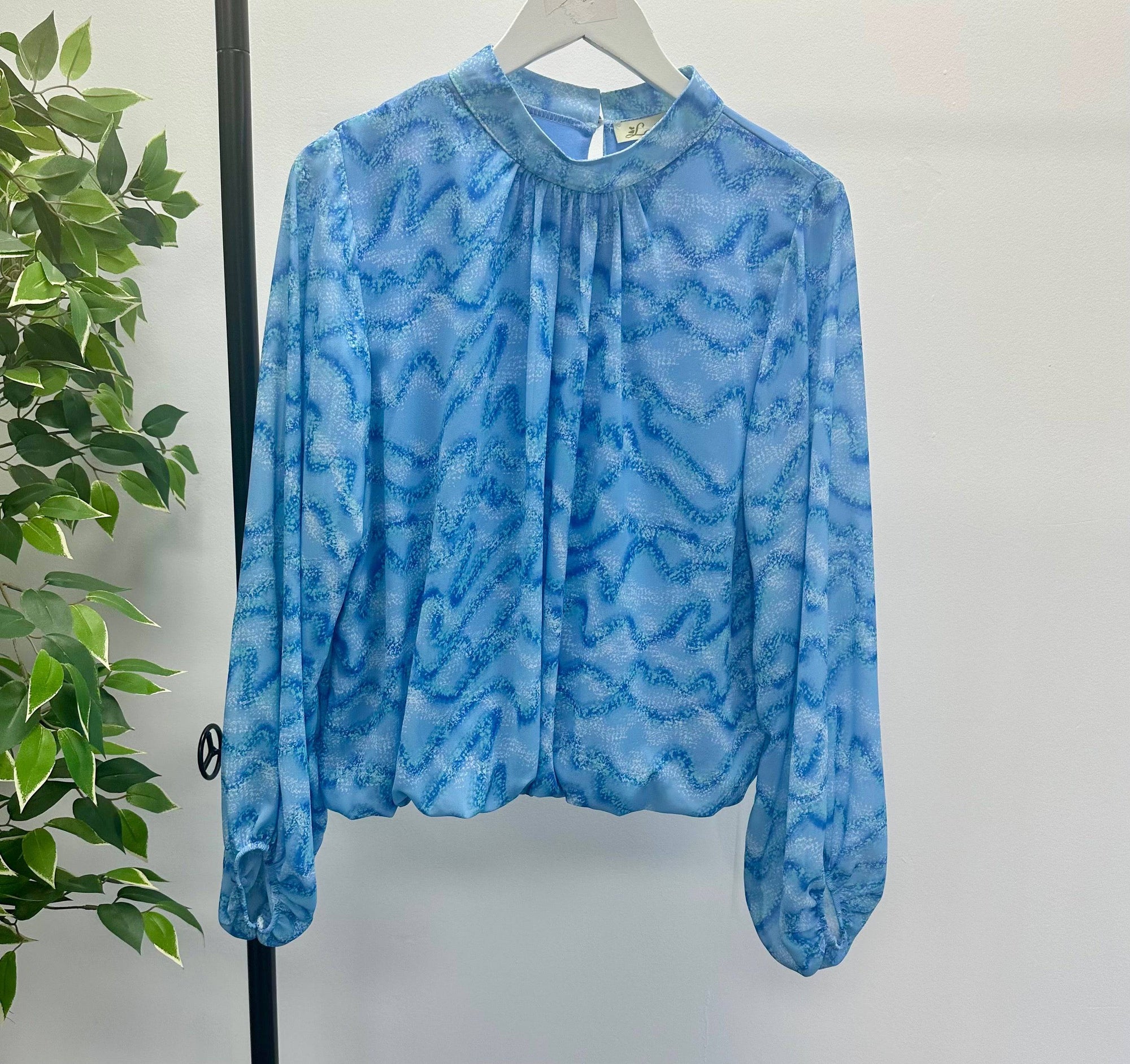 Maria Bubble Hem Round Neck Top 8-14 Blue