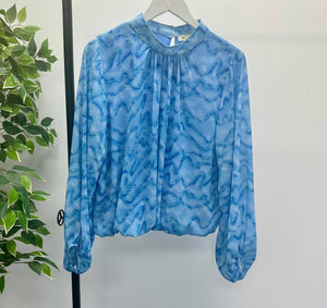Maria Bubble Hem Round Neck Top 8-14 Blue