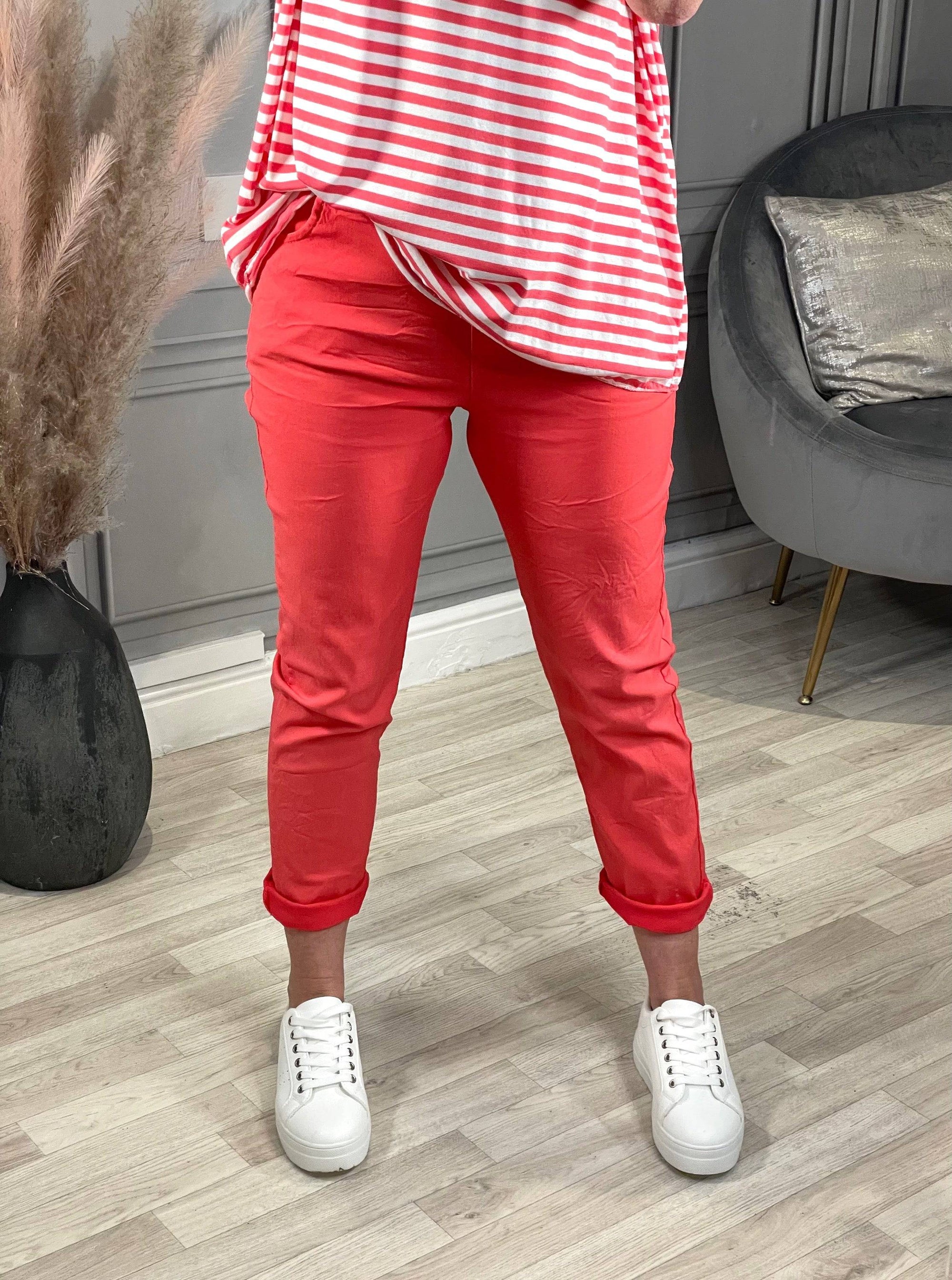 Julia Stretch Magic Trousers 8-22 Coral - Susie's Boutique