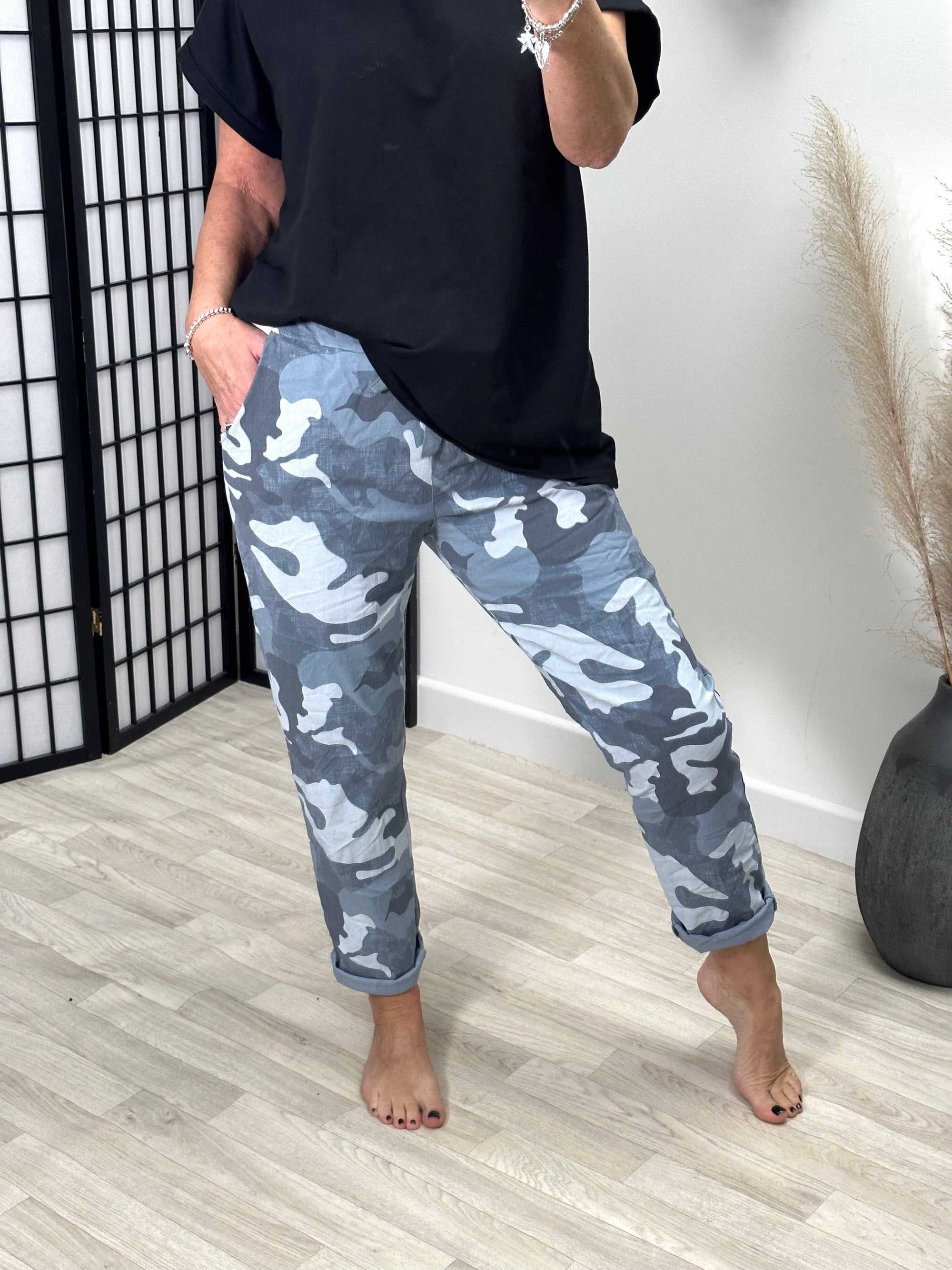 Becca Camouflage Magic Trousers 18-22 Denim Blue NO RETURNS ON SALE ITEMS - Susie's Boutique
