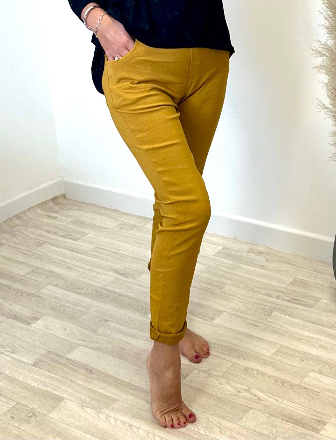 Julia Stretch Magic Trousers 8-22 Mustard - Susie's Boutique