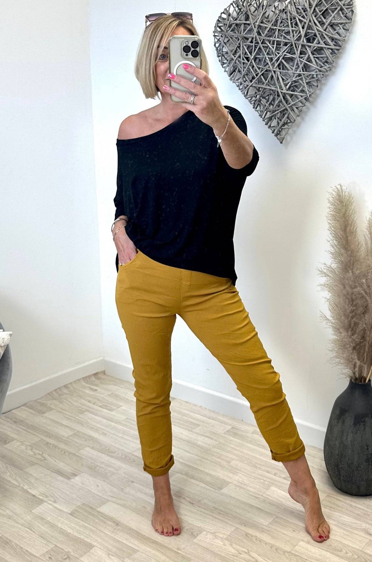 Julia Stretch Magic Trousers 8-22 Mustard - Susie's Boutique